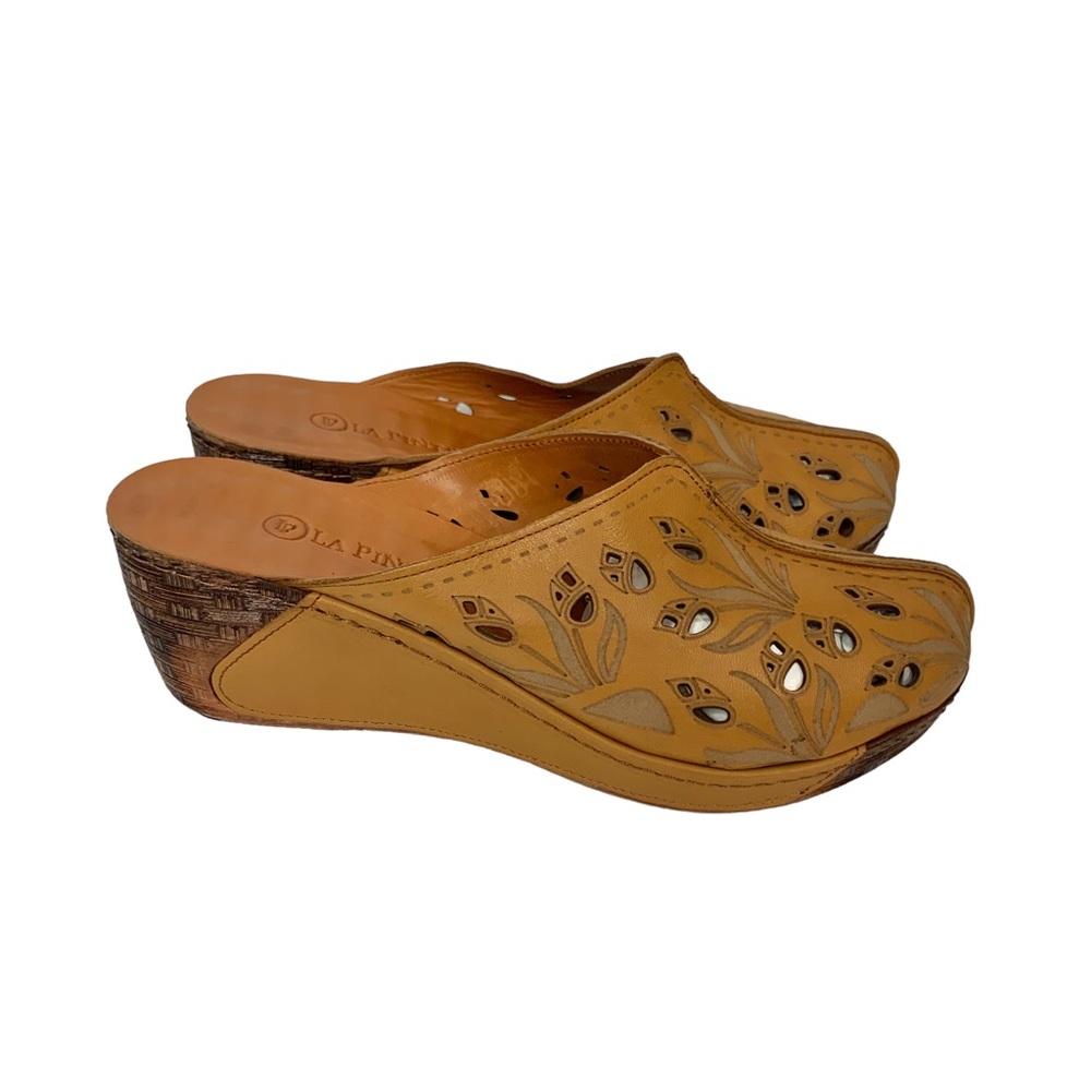 LA PINTA Taba Deri Leather Cut Out Clogs Sz 41